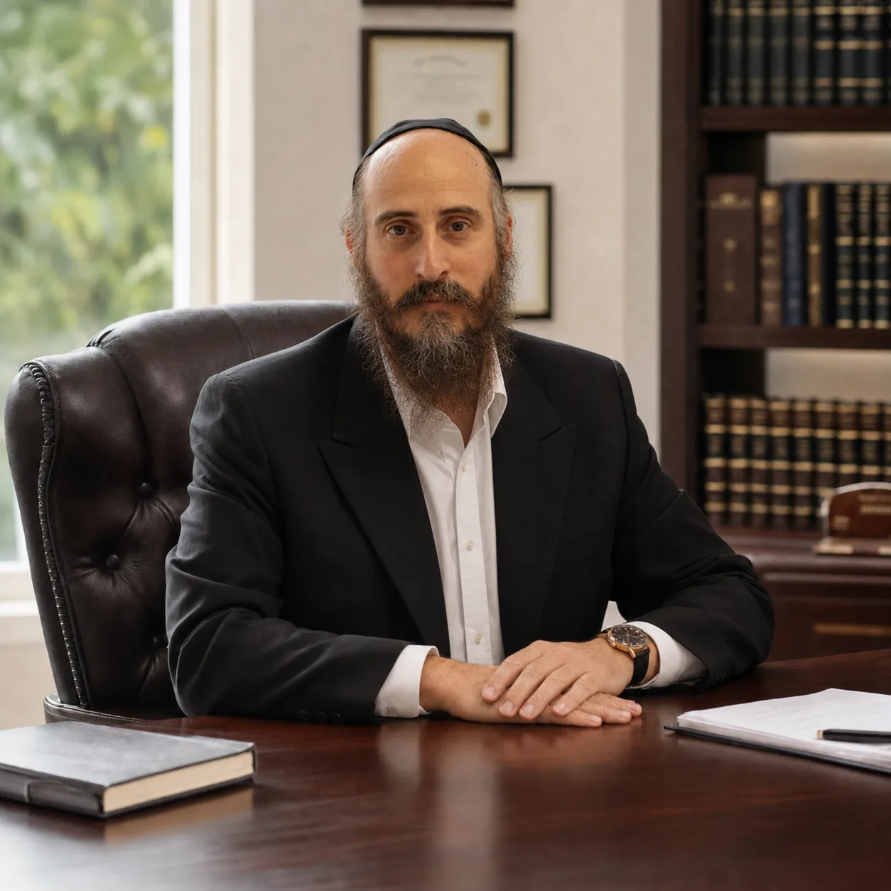עורך הדין והטוען הרבני יהושוע שוירץ במשרדו